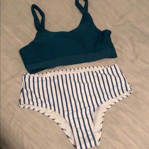 Shein scoop neck top and striped bikini bottom